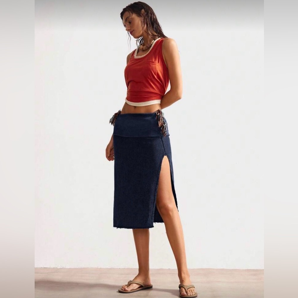Boho Stonewashed, navy midi skirt